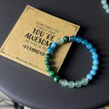 1 pezzo Braccialetto elastico con perle di turchese verde pavone e blu da 8mm - regalo gioiello