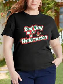 Bad Watermelon Day Design Plus Size Watermelon Oversize Women T-Shirt For Ladies - Black - View 1