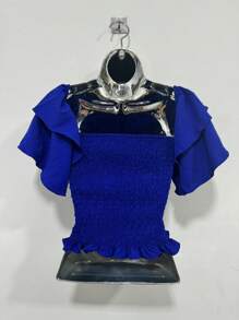 Cropped Lastex Women's  Long Sleeve Women's Cropped Blouse Various Colors Strapless - 寶藍色 - 查看 2