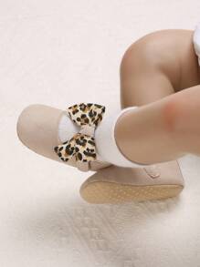 1 Pair Infant Girl 0-1 Yr Cute Bowknot Decor Soft Sole Princess Flat Shoes, Suitable For Spring & Autumn