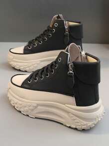 1 paire de chaussures de sport multicolores imperméables pour femmes, pour un usage extérieur casual. Bottes hautes à lacets et bout rond, convenant pour l'automne/hiver