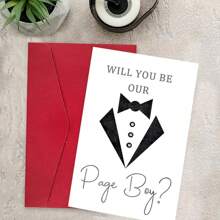 1pc "Will You Be Our Pageboy?" Wedding Proposal Card With Tuxedo And Bowknot Design, Includes Red Envelope - Ideal For Weddings And Engagements, Wedding Card - Multicolor - View 4
