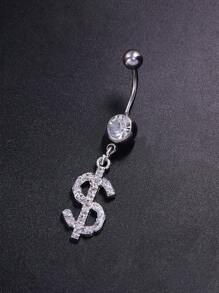 1 chiếc khuyên rốn hình đô la bằng thép không gỉ 316L, mặt dây chuyền hình tiền đính đá, trang sức phong cách Y2K cá tính cho mùa hè, bãi biển và lễ hội âm nhạc. - Bạc - Xem 5