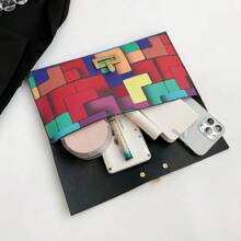 2025 New Fashion Contrast Color Patchwork Clutch Bag, Commute Stylish Casual Phone Envelope Purse For Women - Multicolor - View 7