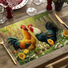 Set de 4 manteles individuales con diseño de estrella de estilo granja vintage, manteles individuales de grano de madera rústica de lino, manteles individuales con estampado de animales de granja, adecuados para cocina, hogar, fiesta, decoración de mesa, 12x16.5 pulgadas