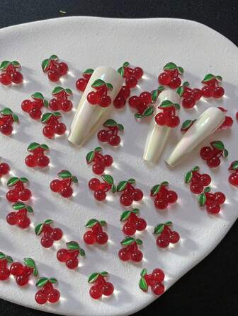 30 件/包 3D 小樱桃冰透明树脂立体可爱樱桃珠宝指甲装饰配件 DIY，可爱指甲装饰艺术日韩可爱简约时尚，适用于棺材钉、方形指甲、美甲设计珠宝配饰工艺品设计毕业帽设计，DIY 手机壳装饰，情人节婚礼舞蹈生日配饰艺术工艺品青少年女士女孩