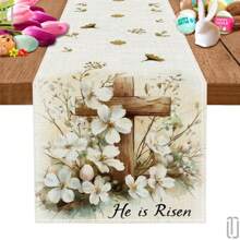 1 pièce, Joyeuses Pâques, Lapin Mignon, Nappe à Motif d'Œuf de Pâques, Nappe Polyester Tricotée de 72 Pouces pour Ambiance de Pâques, Décoration de Table pour Fête, Décoration Maison, Décoration de Pâques, Cadeau