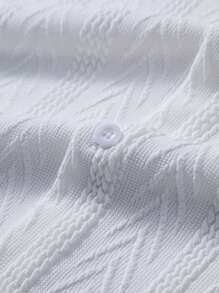 2pcs/Set Men's Solid Color Single-Breasted Short Sleeve Shirt And Shorts Set - White - View 5