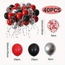 40pcs Multicolor Confetti Balloons Set, Black/Red/Silver, Suitable For Wedding, Birthday, Anniversary, Graduation, Festival, Celebration, Indoor & Outdoor Decor, Party Supplies Gifts Birthday Decorations Party Decorations Bachelorette Decor Graduation Decorations Summer Beach Back To School School Supplies Room Decor