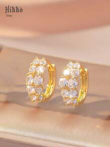 Hihho 1 Pair Retro Style Copper Inlaid Hollow Geometric Circle Design Hoop Earrings, Fashionable Decoration Earrings For Women, Holiday Gift