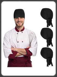 Chef Hat Women Cooking Hats, 1pc Skull Cap Chef Hat With Ties,Unisex Adjustable Kitchen Cooking Chef Cap For Men Women For Kitchen Cooking Service And Other Work - Chef Hat - View 2