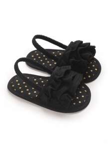 Girls Anti-Slip Sandals With Ruffle Polka Dot Design, Kids Soft Sole First Walking Shoes - Black - View 1