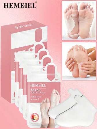 HEMEIEL 4入組桃子配方修護乾燥、老化、龜裂足部去角質面膜,保濕修護足部,去除死皮細胞,男女適用