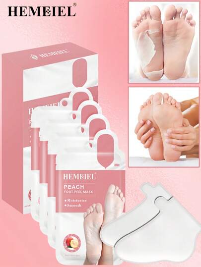 HEMEIEL 4入組桃子配方修護乾燥、老化、龜裂足部去角質面膜,保濕修護足部,去除死皮細胞,男女適用