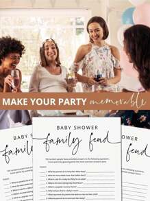 Conjunto de 6 juegos de baby shower - Tarjetas de juego de Feud familiar para baby shower, niño o niña, género neutro, minimalista - Blanco - Ver 5