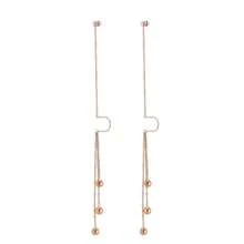 Gold Beaded Earrings With Long Tassel, Titanium Steel Non-Fading Jewelry Ear Accessories For Women - Three Beans - View 5