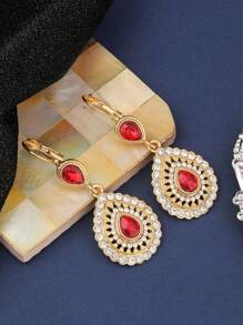 1pc Women's Crystal Drop Earrings, Gold Color, Elegant For Wedding, Party, Mother's Day Gift