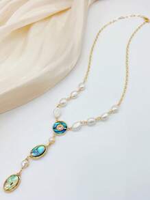 1 件创意珍珠链项链，时尚配饰优雅吊坠，适合日常佩戴，礼物创意甜美风格珠宝，适合女性 - 彩色 - 查看 15