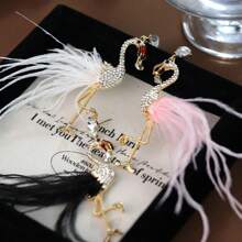 1 par de pendientes de flamingo artificial con cuentas, decoración de rhinestone, moda personalizada para fiesta de mujer