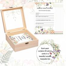 Bridal Shower Advice And Wishes For The Mr And Mrs, 53 Pcs/Set Advice And Wish Personalized Wedding Guest Book Alternative Wedding Games, Include 1 Sign, 50 Pcs Advice And Wishes Cards, 1 Signature Pen And 1 Wooden Box, For Bridal Shower Wedding Party