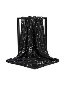 1pc Women Fashion Minimalist Music Symbol Print 35*35 Inch Headscarf, Casual Versatile Head Wrap, Soft & Skin-Friendly Bandana For All Seasons - Solid Color - View 6