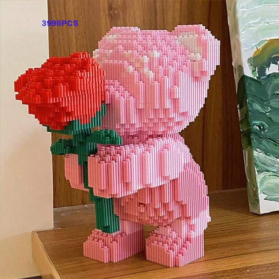 3996pcs Flower Bouquet Bear Building Blocks, Romantic DIY Construction Toy, Collection Model, Home Decor, Birthday Gift, 1 Piece Room Decor - Multicolor - View 1