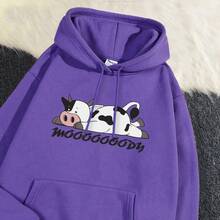 Women's Spotted Cow Print Sweatshirt, Street Hoodie, Breathable, Warm Pullover, Cute Sportswear, Autumn, Winter