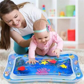 Colchoneta de juego inflable extra gruesa para bebés, sin necesidad de carga ni batería, para desarrollo muscular, juguetes para bebés, alfombra de actividades para bebés, juguetes sensoriales, corral de juegos para bebés, juegos de fiesta para bebés, juguetes de agua, suministros para bebés, colchoneta de juego portátil para viajes, regalo ideal para niños y niñas