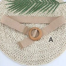 1pc Women's Solid Color Casual Bohemian Retro Street Elegant Elastic PP (Polypropylene) Woven Belt, Suitable For Summer