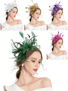 Fascinators Hats For Women Tea Party Hats 1950s Kentucky Derby Hats Feather Hair Clip For Bride Wedding Party Birdcage Veil Headband Flower 1920s Headpiece For Horse Race Vintage Hats 50s Outfit Hats 1940s Victorian Hat Pillbox Hats Accessories For Women Girl Birthday Mother's Day Halloween Christmas Gift - Shape - View 1