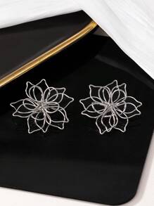 1 Pair Bohemian Style Wire Flower Earrings, Suitable For Women's Daily And Travel Holiday Wear