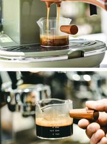 1pc 100ml/3.3oz Calibrated Concentrated Coffee Cup With Wooden Handle, Latte Art Cup - Clear - View 4