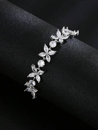 قطعة واحدة سوار زهرة جديلة عرائسي مرن على الطراز الأوروبي والأمريكي مزين بالزركونيا