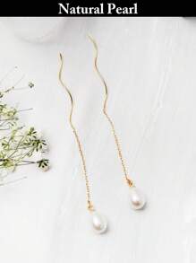 1 par de elegantes pendientes colgantes de plata 925 con perla de cultivo natural, diseño minimalista, adecuados para uso diario, fiestas y regalos para mujeres, para Pascua