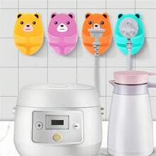 4 件/套卡通熊壁挂式电源插座支架，强力粘合电缆整理器，易于安装厨房壁挂式插座存储，实用挂钩，时尚设计，塑料材质，实用挂钩 - 彩色 - 查看 3