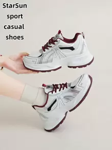 1 Pair Women's Spring/Autumn New Style Sports Chunky Chunky Sneakers, Lace-Up Mesh Breathable Platform Low Vamp Wedge Heel Casual Shoes, Lightweight Versatile Fashionable Casual Sneakers, Lace-Up, Milky White