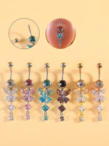 1 Set (7pcs) White Stone Butterfly Zirconia Navel Rings, Women Belly Button Piercing Crystal Navel Studs Body Jewelry Set