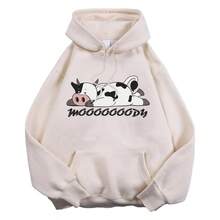 Women's Spotted Cow Print Sweatshirt, Street Hoodie, Breathable, Warm Pullover, Cute Sportswear, Autumn, Winter