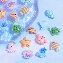 20/60/100pcs Cute Mini Ocean Series Resin Charms, Mixed Seahorse, Octopus, Crab, Turtle, Starfish Decorative Resin Patches For Jewelry Making - Multicolor - View 9