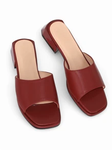 Square Toe High Heel Fashion Slip-On Sandals For Women, Suitable For Daily Wear - Burgundy - View 2