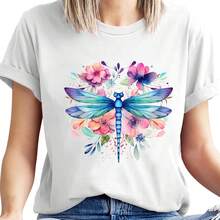 Butterfly Shirts For Women Vintage T Shirts Printed Tees Butterflies With FloralShort Sleeve Tops - White - View 1