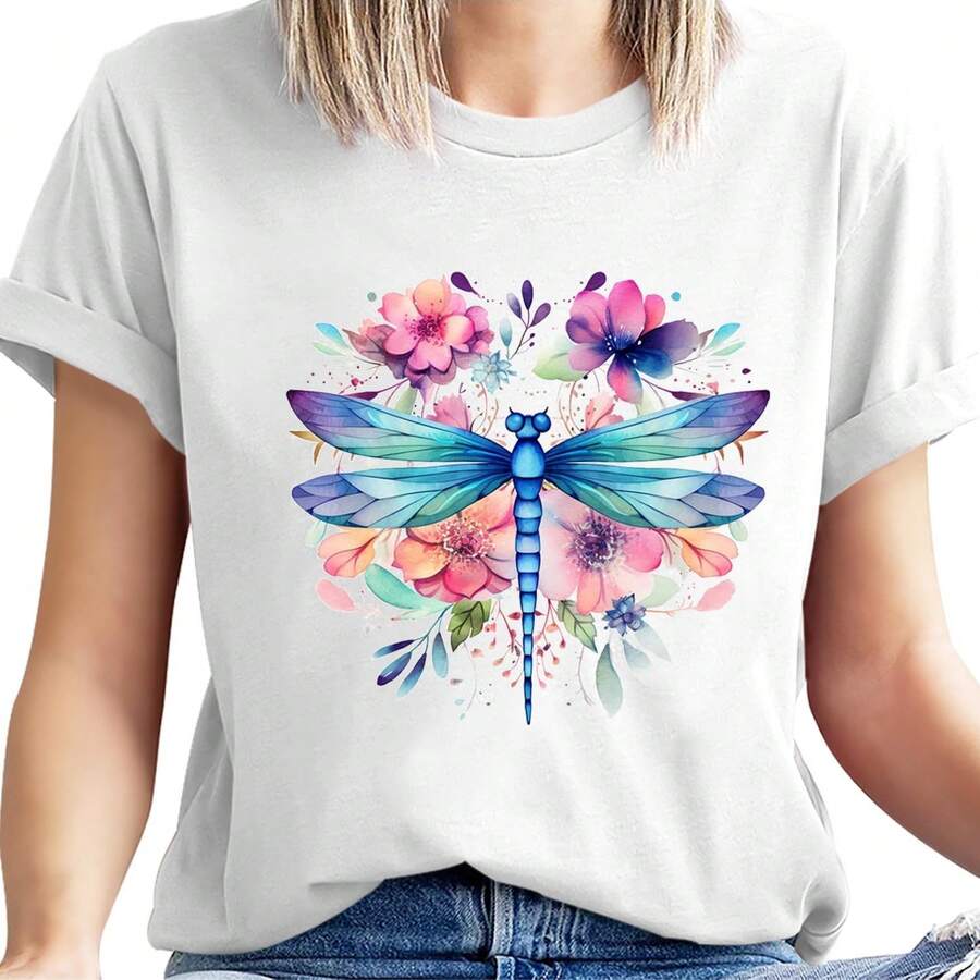 Butterfly Shirts For Women Vintage T Shirts Printed Tees Butterflies With FloralShort Sleeve Tops - White - View 1