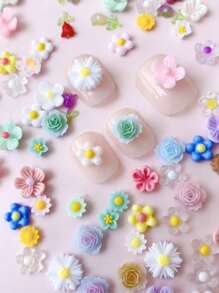Estilos de primavera y verano Decoración de uñas DIY Flores tridimensionales de ciruelo, frangipaní, rosas, margaritas, hermosa y encantadora decoración de flores de resina 3D de primavera y verano 1 paquete, mezcla de varios estilos 50 piezas