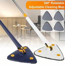 Mopa triangular ajustable 360°, con cabeza giratoria, para uso en seco y húmedo, herramienta de limpieza de suelos absorbente