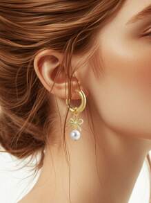 1 件耳环配件，对称蝴蝶结珍珠设计耳环，复古风格女士耳环，优雅的希腊罗马女神风格珠宝 - 耳鉤款 - 查看 7