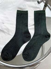 1 Pair/4 Pairs/5 Pairs Women Metallic Shimmer Mid-Calf Socks, Thin Lightweight Shiny Ribbed Socks, Spring & Summer