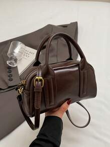 Dedoo حقيبة بوسطن جلد زيتي كلاسيكية عتيقة، حقيبة كتف من مادة البولي يوريثان، عملية وبسيطة عصرية، مناسبة لجميع المواسم، مناسبة للتنقل اليومي والتسوق والتخزين، وتصلح كهدية لصديقتك أو في المناسبات، يمكن حملها باليد أو على الكتف أو عبر الجسم - بني داكن - مشاهدة 5