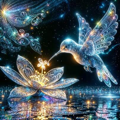 1 件 5D 钻石画套装，蜂鸟与花朵，全钻亚克力 DIY 艺术工艺品，圆形和方形钻石，11.81x11.81 英寸和 15.75x15.75 英寸，可用作家庭办公室墙面装饰礼物