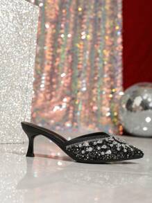 Elegant And Classy Women High Heel Shoes, Luxurious High Heel Slippers With Glamorous Gemstones And Shiny Handcrafted Rhinestones, Lightweight And Comfortable For Everyday Wear And Runway, Solid Color High Heels For All Seasons