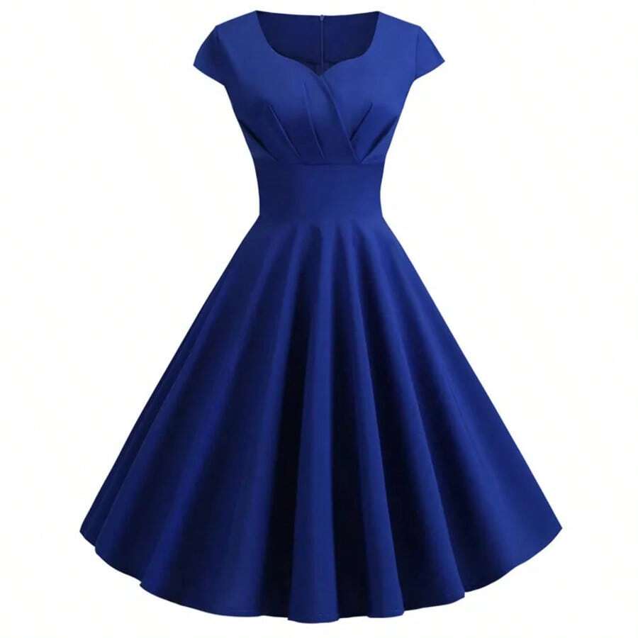 Pink Summer Dress Women V Neck Vintage Robe Elegant Retro Pin Up Party Office Midi Dresses
